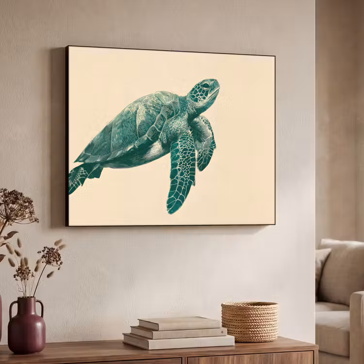 Schildpad - Sierlijk - Groen - Schild Textielframe - compleet frame klein -sfeer3