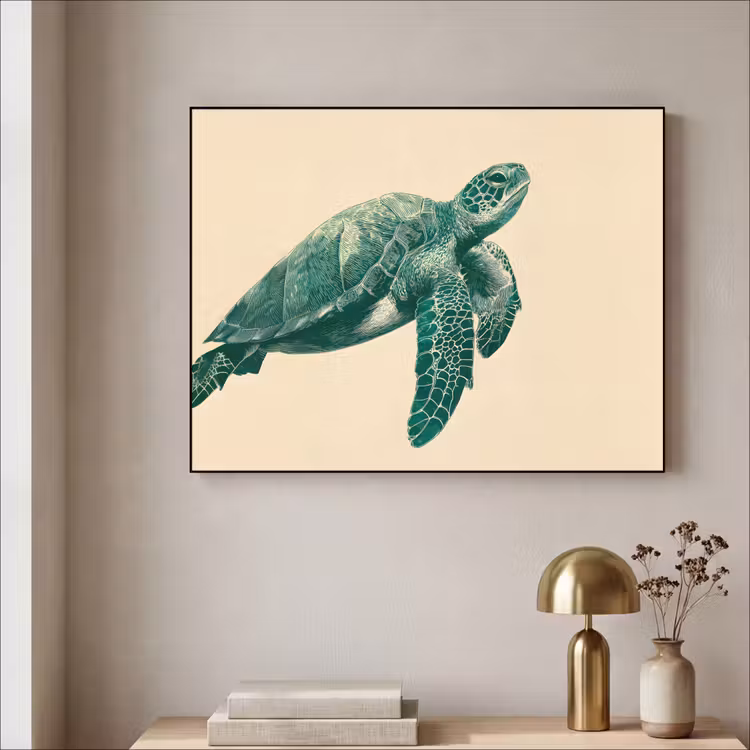 Schildpad - Sierlijk - Groen - Schild Textielframe - compleet frame klein -sfeer2