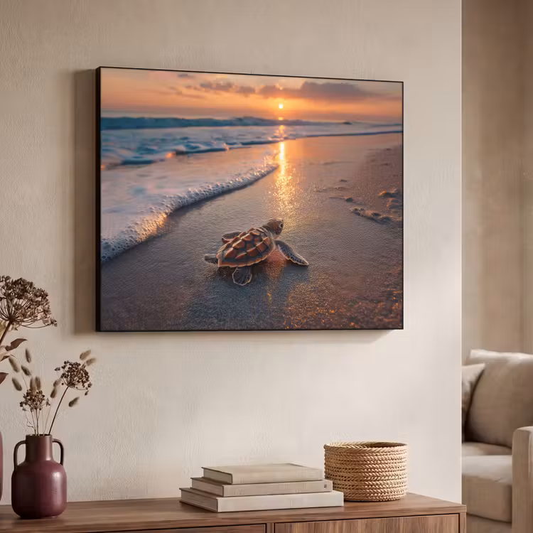 Schildpad - strand - Zonsondergang Textielframe - compleet frame klein -sfeer3