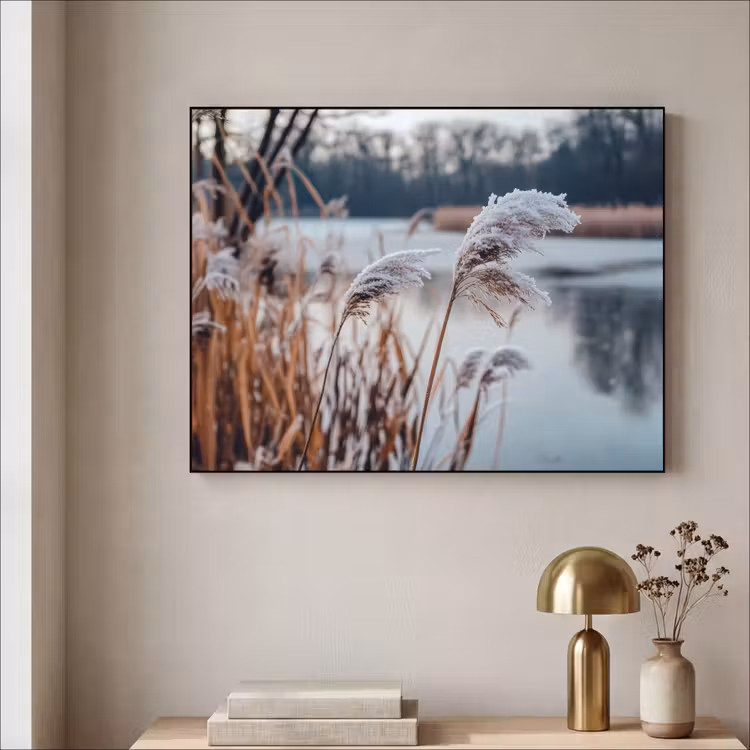 Riet - Gras - Natuur - Winter - Meer Textielframe - compleet frame klein -sfeer2