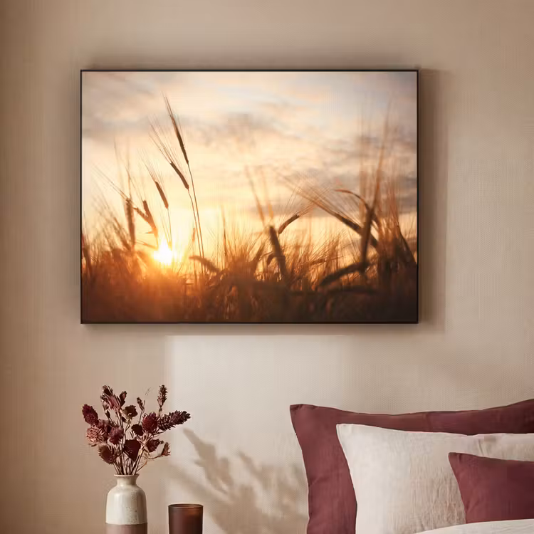 Riet - Gras - Zonsondergang - Natuur - Horizon Textielframe zwart klein -sfeer1
