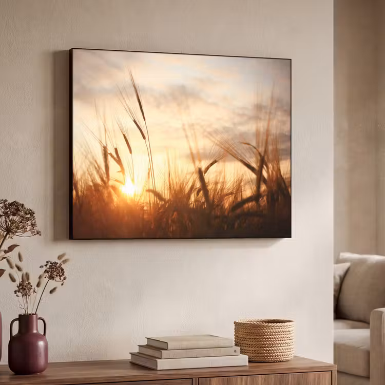 Riet - Gras - Zonsondergang - Natuur - Horizon Textielframe zwart klein -sfeer3