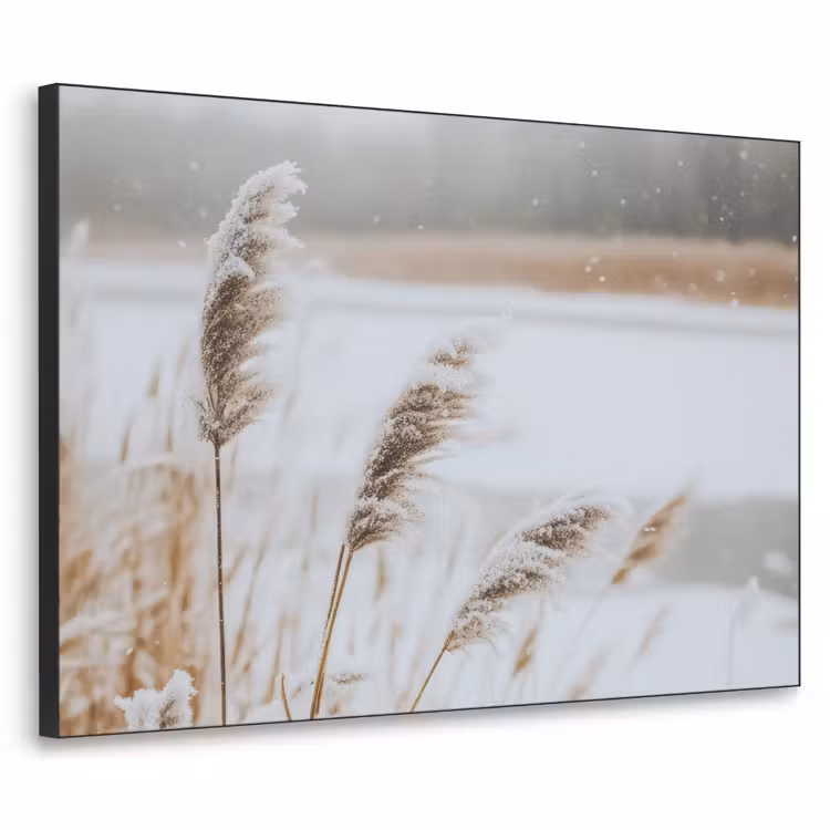 Riet - Meer - Winter - Natuur - Sneeuw - Beige Textielframe - compleet frame klein -3d