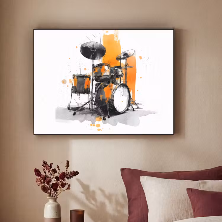 Drumstel - Oranje - Zwart - Aquarelverf Textielframe zwart klein -sfeer1