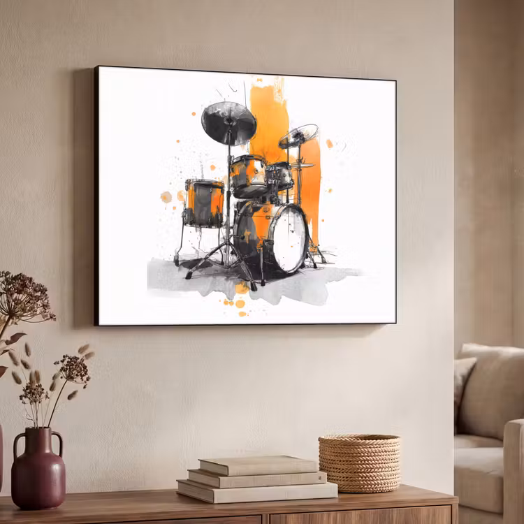 Drumstel - Oranje - Zwart - Aquarelverf Textielframe zwart klein -sfeer3
