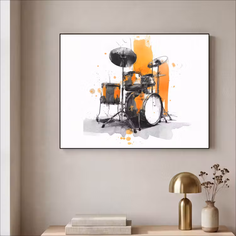 Drumstel - Oranje - Zwart - Aquarelverf Textielframe zwart klein -sfeer2