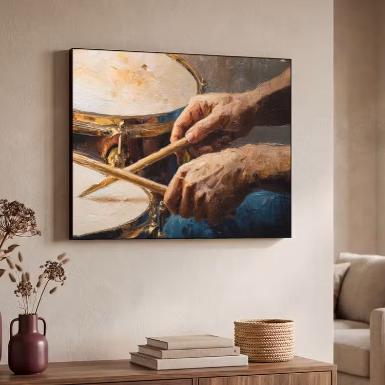 Drumstokken - Olieverf - Man Textielframe - compleet frame klein -sfeer3