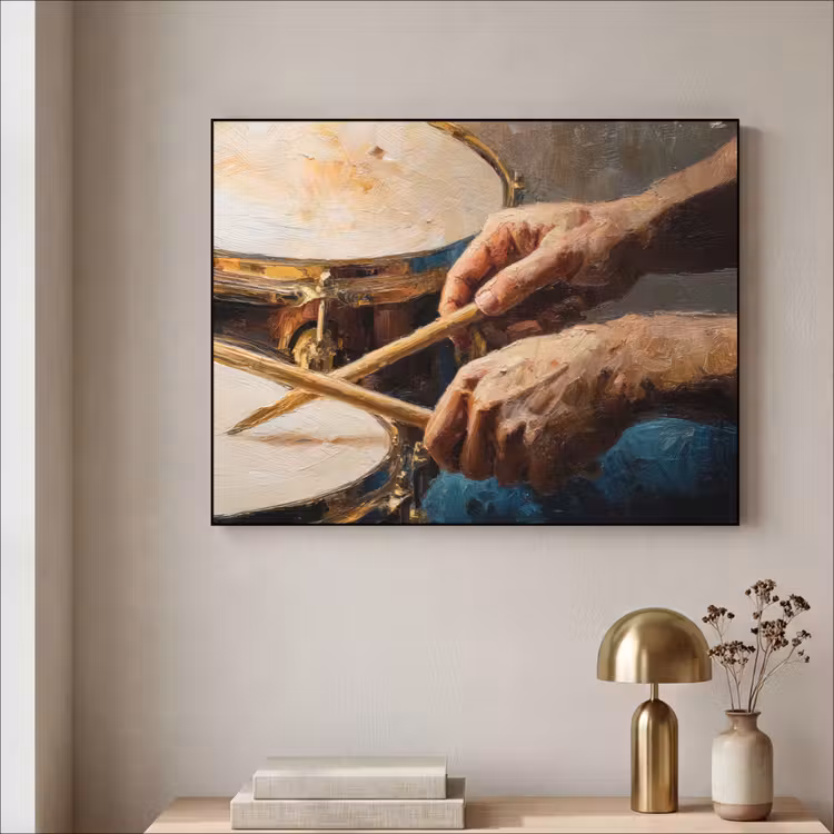 Drumstokken - Olieverf - Man Textielframe zwart klein -sfeer2