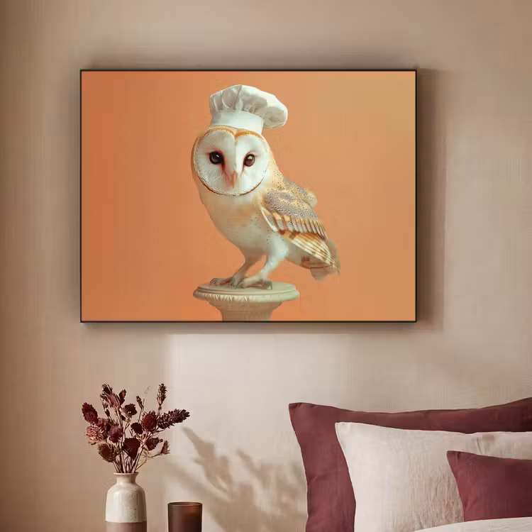 Kerkuil - Koksmuts - Oranje - Vogel Textielframe - compleet frame klein -sfeer1