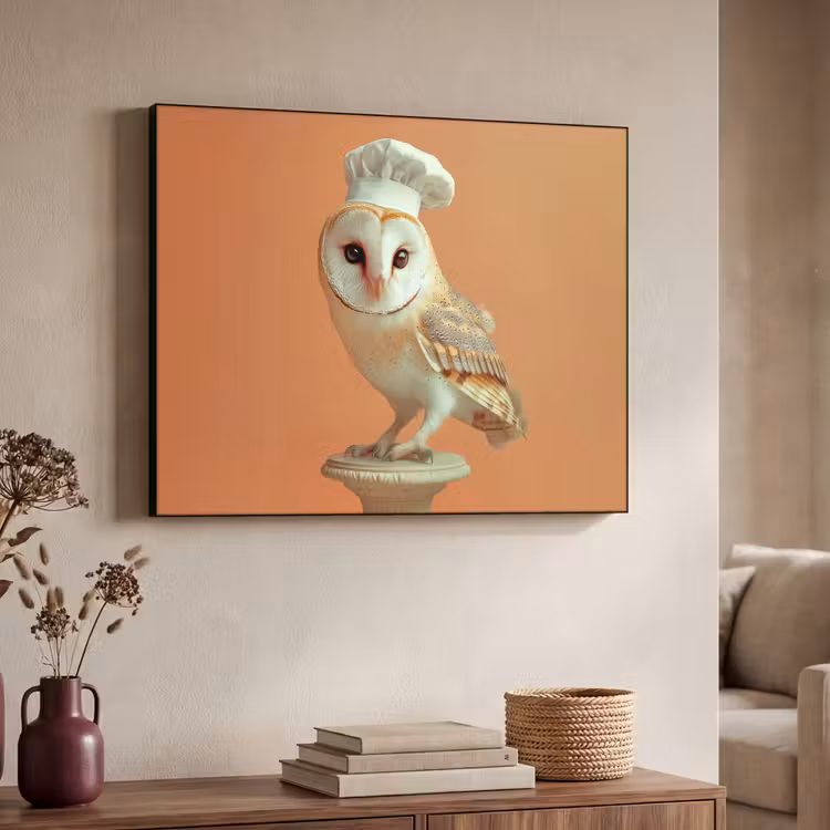 Kerkuil - Koksmuts - Oranje - Vogel Textielframe zwart klein -sfeer3