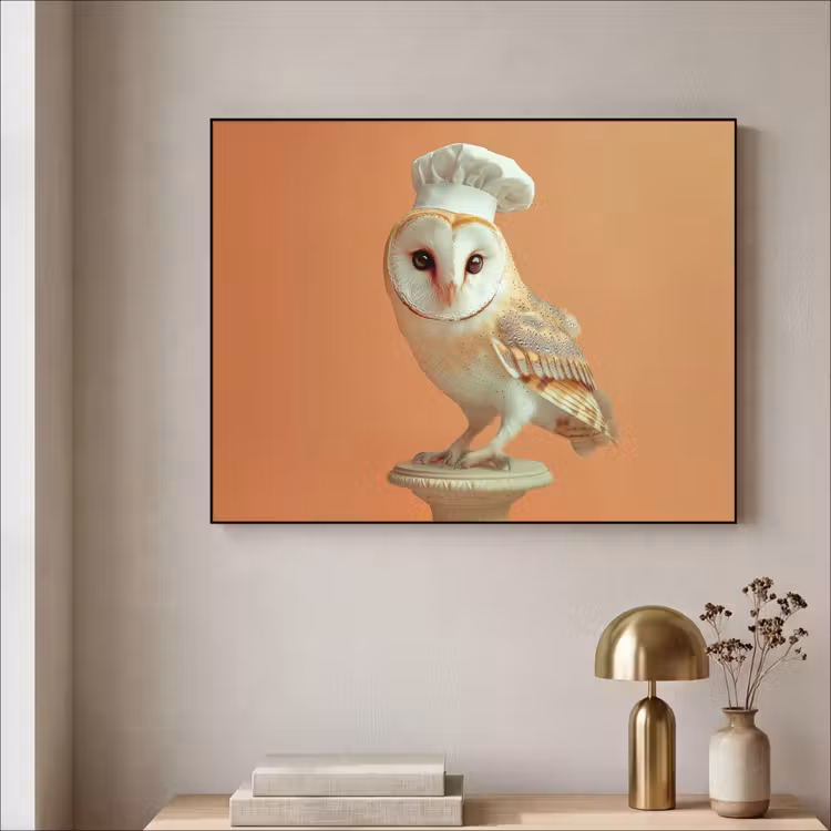 Kerkuil - Koksmuts - Oranje - Vogel Textielframe zwart klein -sfeer2