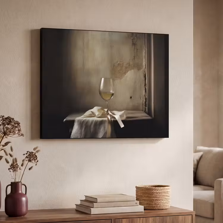 Strik - Beige - Witte - Wijn Textielframe zwart klein -sfeer3