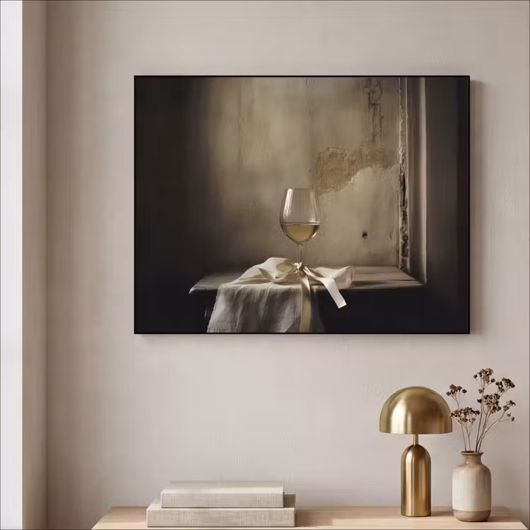 Strik - Beige - Witte - Wijn Textielframe - compleet frame klein -sfeer2