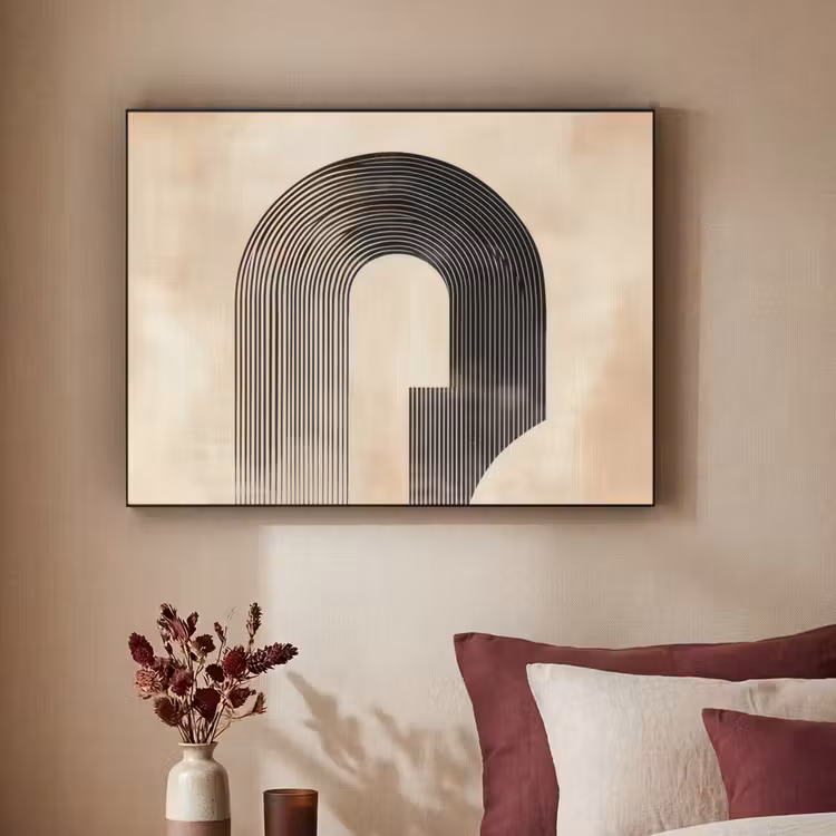 Boog - Strepen - Minimalistisch - Zwart Textielframe - compleet frame klein -sfeer1