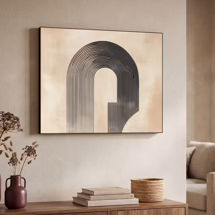 Boog - Strepen - Minimalistisch - Zwart Textielframe zwart klein -sfeer3