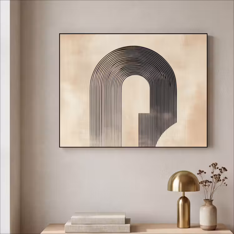 Boog - Strepen - Minimalistisch - Zwart Textielframe - compleet frame klein -sfeer2