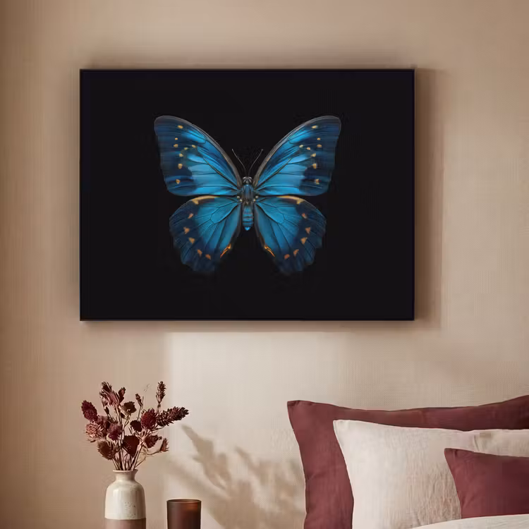 Vlinder - Blauw - Contrast Textielframe zwart klein -sfeer1