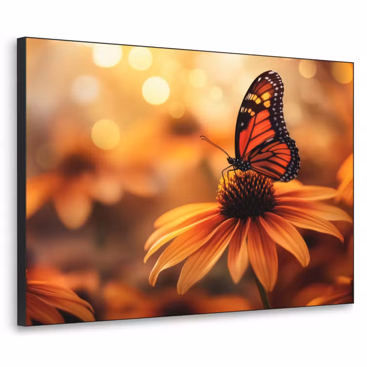 Vlinder - Bloemen - Oranje Textielframe - compleet frame klein -3d