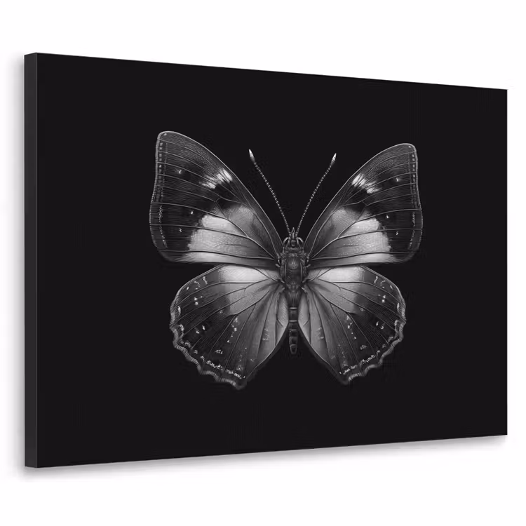 Vlinder - Grijs - Mysterieus Textielframe zwart klein -3d