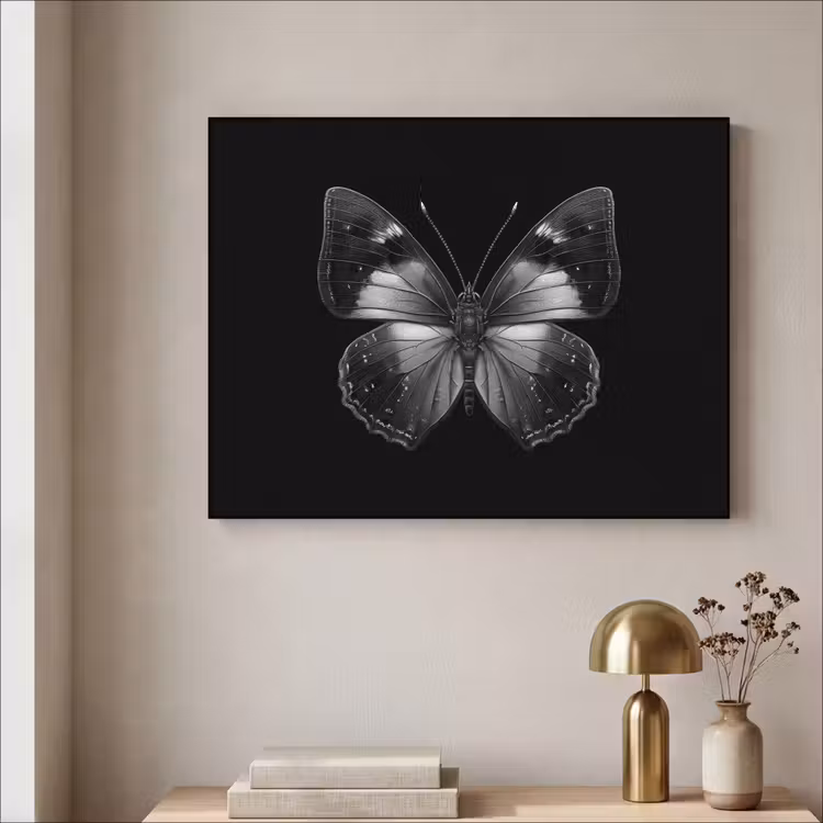 Vlinder - Grijs - Mysterieus Textielframe - compleet frame klein -sfeer2