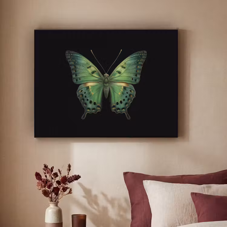 Vlinder - Groen - Diepte Textielframe zwart klein -sfeer1