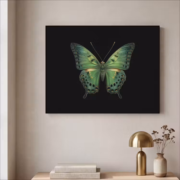 Vlinder - Groen - Diepte Textielframe zwart klein -sfeer2