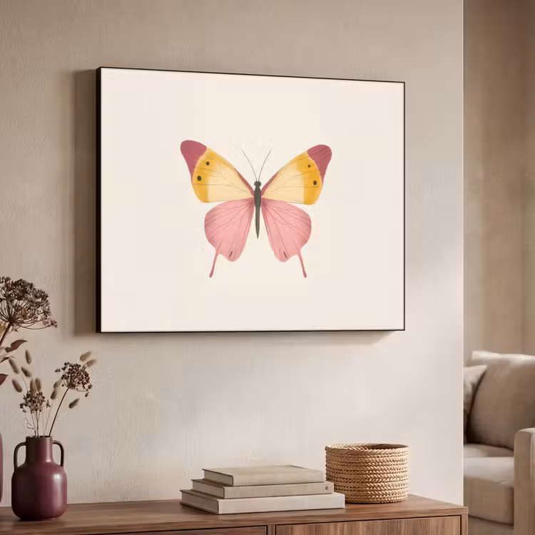 Vlinder - Illustratie - Roze Textielframe zwart klein -sfeer3