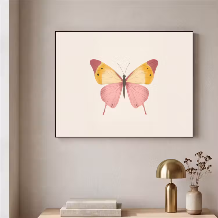 Vlinder - Illustratie - Roze Textielframe zwart klein -sfeer2