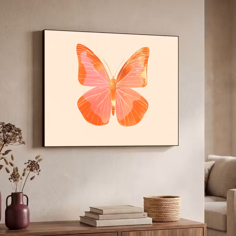 Vlinder - Minimalistisch - Roze Textielframe - compleet frame klein -sfeer3