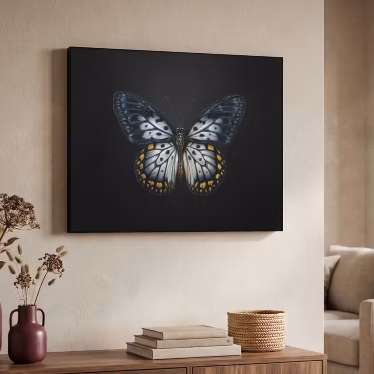Vlinder - Monochroom - Balans Textielframe - compleet frame klein -sfeer3