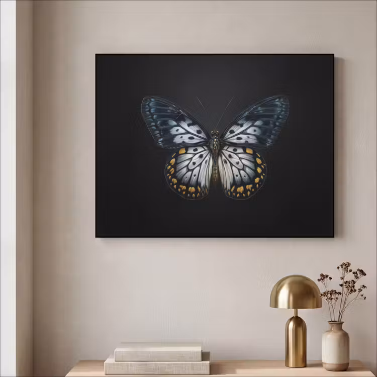 Vlinder - Monochroom - Balans Textielframe - compleet frame klein -sfeer2