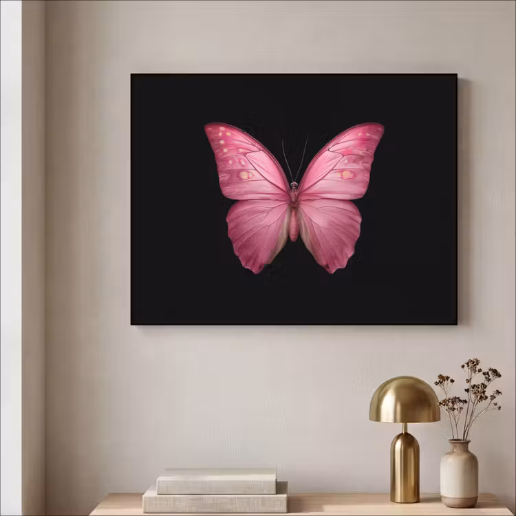 Vlinder - roze - Elegant Textielframe zwart klein -sfeer2