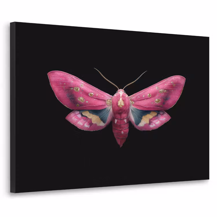 Vlinder - Roze - Nachtvlinder Textielframe zwart klein -3d