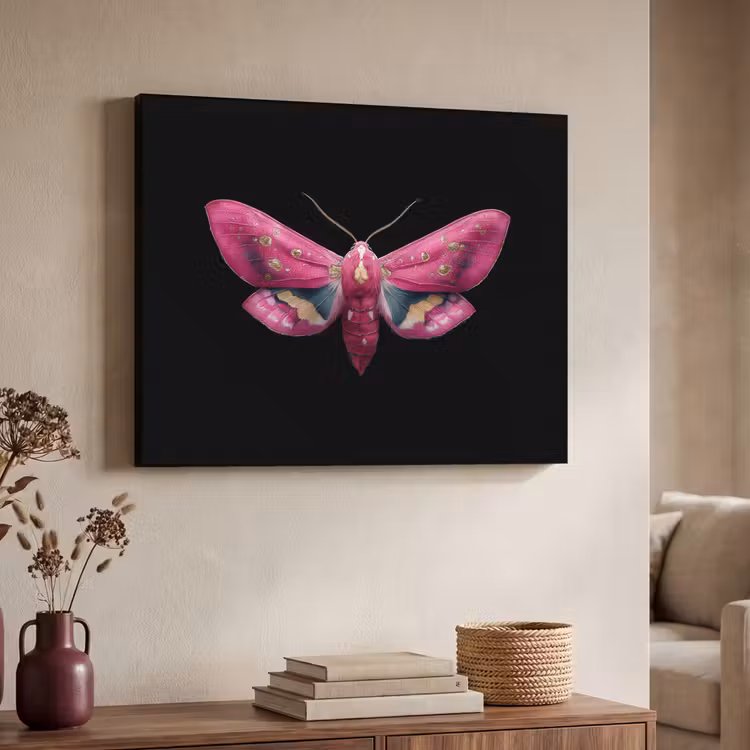 Vlinder - Roze - Nachtvlinder Textielframe zwart klein -sfeer3