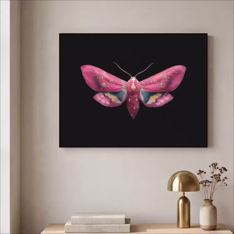 Vlinder - Roze - Nachtvlinder Textielframe - compleet frame klein -sfeer2