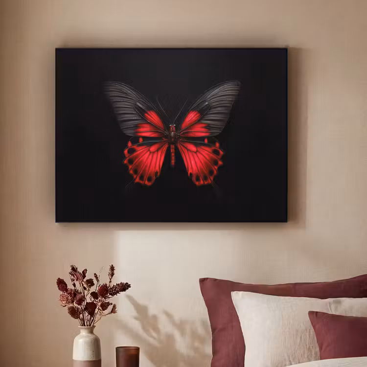 Vlinder - Rood - Contrast Textielframe - compleet frame klein -sfeer1