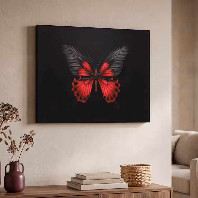 Vlinder - Rood - Contrast Textielframe - compleet frame klein -sfeer3