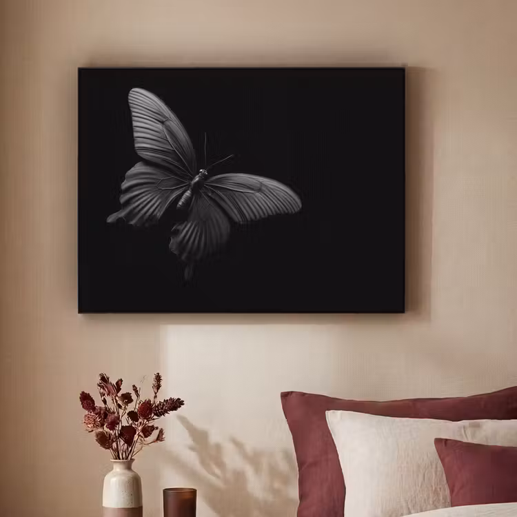 Vlinder - Zwart - Insect - Dieren Textielframe zwart klein -sfeer1