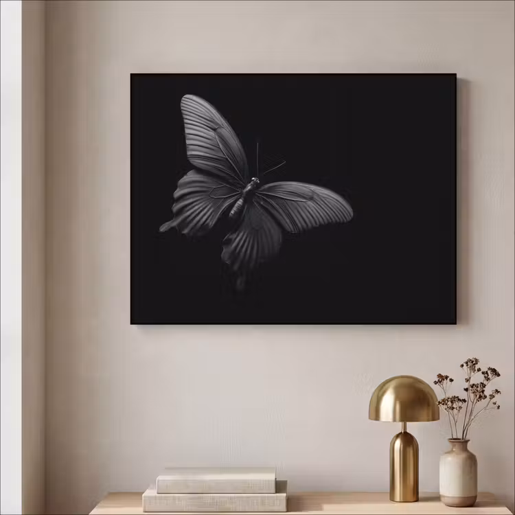Vlinder - Zwart - Insect - Dieren Textielframe zwart klein -sfeer2