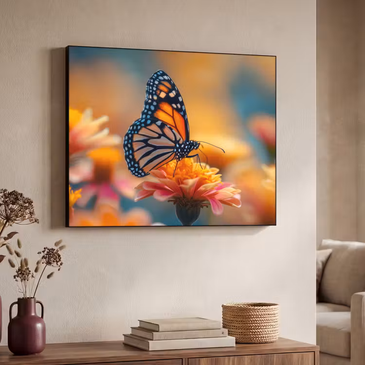 Vlinder - Dieren - Kleurrijk - Natuur - Bloemen Textielframe zwart klein -sfeer3
