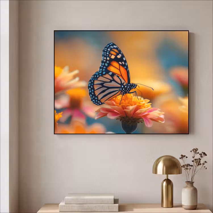 Vlinder - Dieren - Kleurrijk - Natuur - Bloemen Textielframe zwart klein -sfeer2