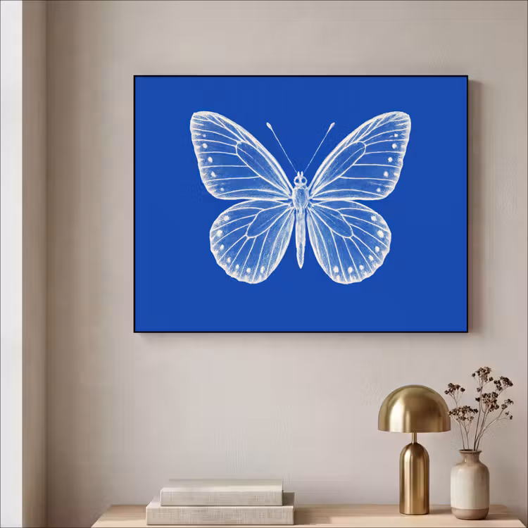 Vlinder - Wit - Getekend - Stippen Textielframe zwart klein -sfeer2