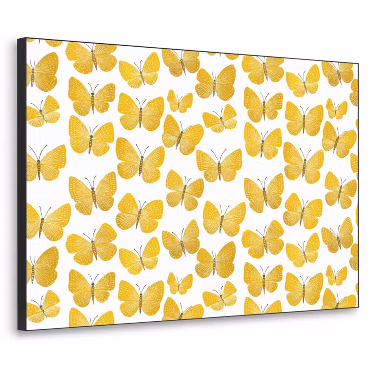 Vlinders - Botanisch - Illustratie - Geel - Wit Textielframe zwart klein 947 -3d