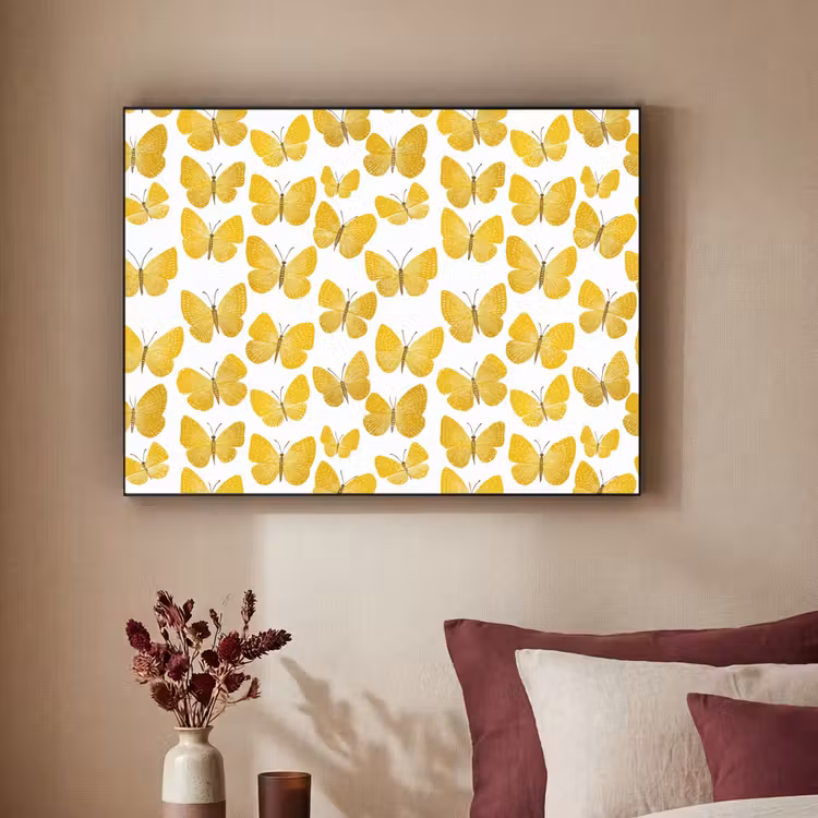 Vlinders - Botanisch - Illustratie - Geel - Wit Textielframe zwart klein 947 -sfeer1