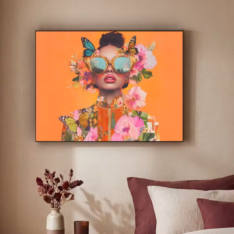 Vlinders - Vrouw - Zonnebril - Kleurrijk Textielframe - compleet frame klein -sfeer1