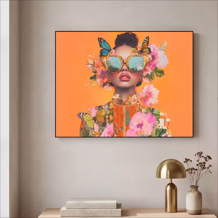 Vlinders - Vrouw - Zonnebril - Kleurrijk Textielframe zwart klein -sfeer2
