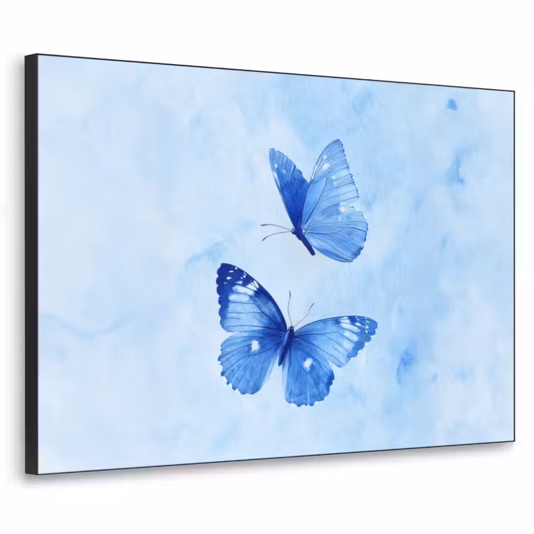 Vlinders - Sierlijk - Blauw Textielframe zwart klein -3d