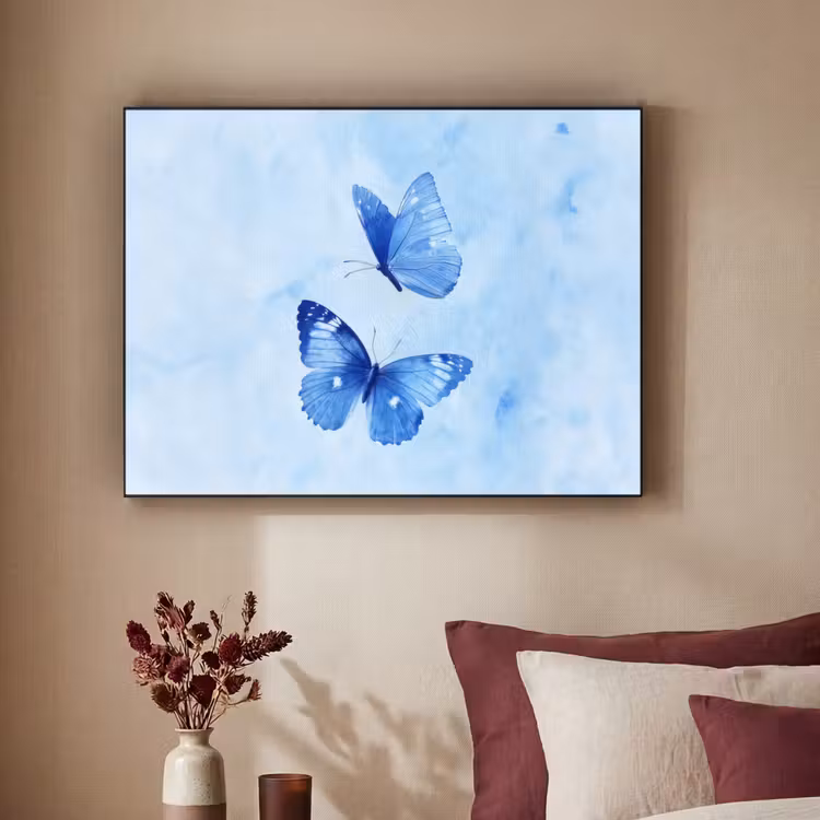 Vlinders - Sierlijk - Blauw Textielframe - compleet frame klein -sfeer1