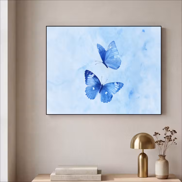 Vlinders - Sierlijk - Blauw Textielframe - compleet frame klein -sfeer2