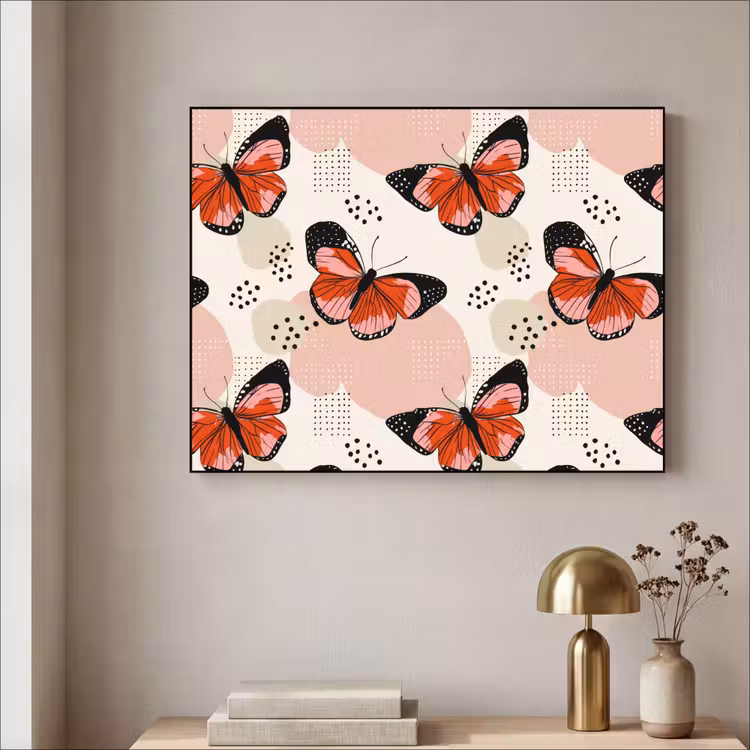 Vlinders - Retro - Kleurrijk Textielframe zwart klein 947 -sfeer2